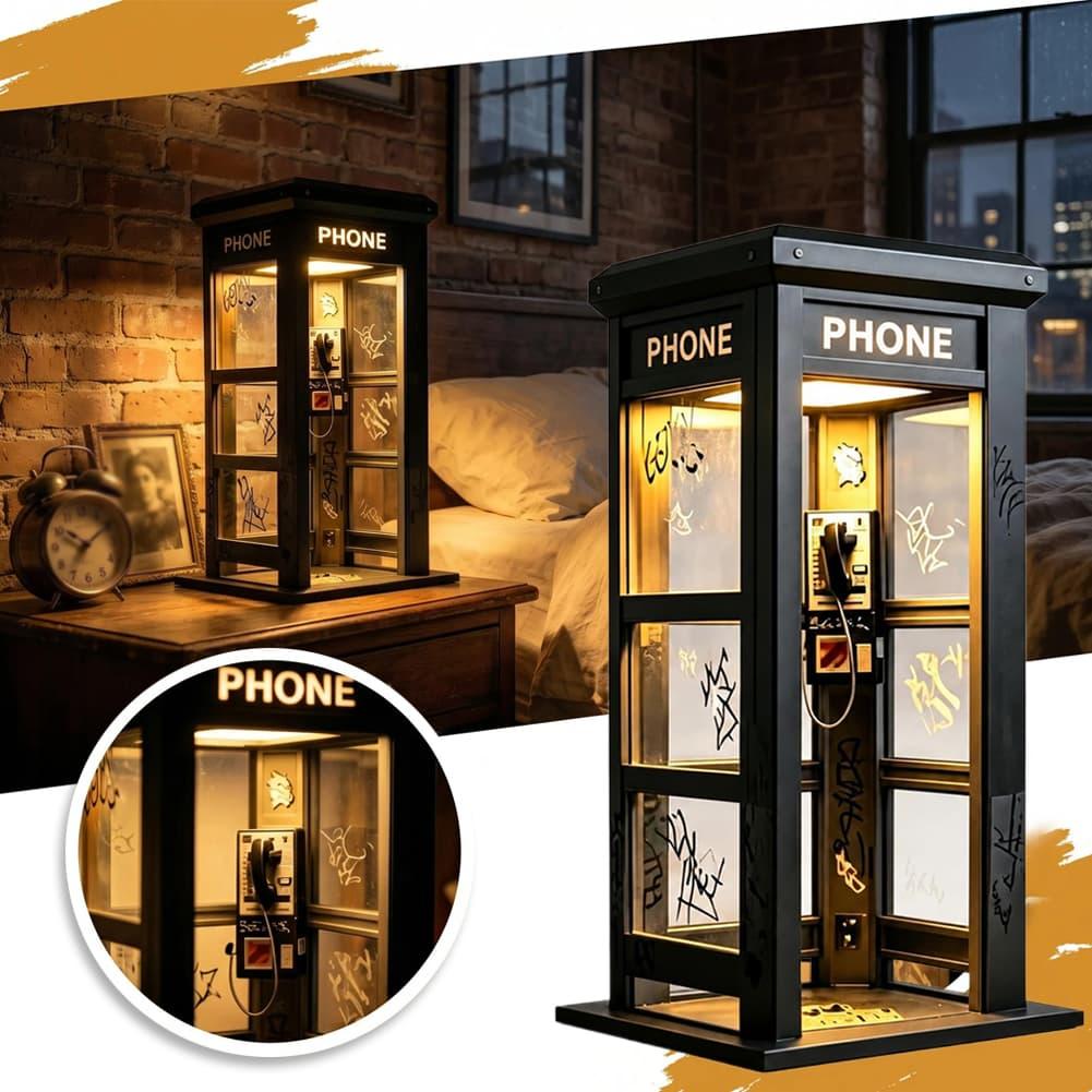 Model Kit Box - โคมไฟตั้งโต๊ะรูปตู้โทรศัพท์กราฟฟิตี้สไตล์เรโทร ตู้โทรศัพท์ลอนดอนขนาดเล็ก ไฟ LED สำหรับตกแต่งห้องนอน ของขวัญ
