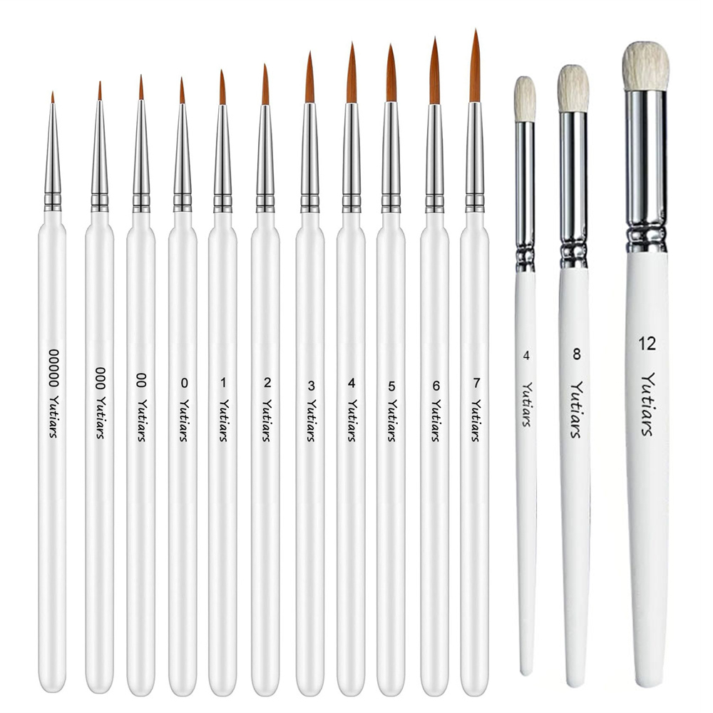 Model Kit Paint Set - ชุดแปรงทาสีแบบแห้ง 14 ชิ้น ด้ามไม้ สำหรับงานละเอียด แปรงไมโครเพ้นท์