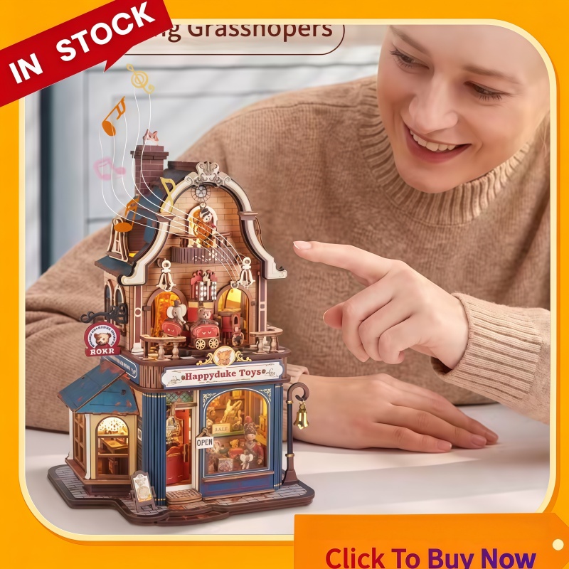 Model Kit Japan Shop - ชุดตัวต่อไม้ 3 มิติ ร้านขายของเล่นจิ๋ว บ้านตุ๊กตา พร้อมไฟ
