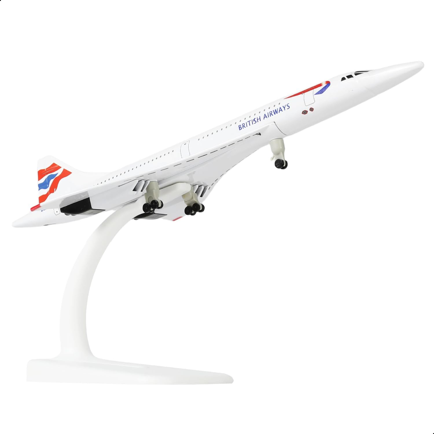 Model Kit Store - 1/300 คอนคอร์ด สำหรับบริษัทบริติชแอร์เวย์ส ชุดของเล่นเครื่องบินโลหะหล่อขึ้นรูป พร้อมล้อและแท่นวางโชว์ สำหรับสะสมและจัดแสดง