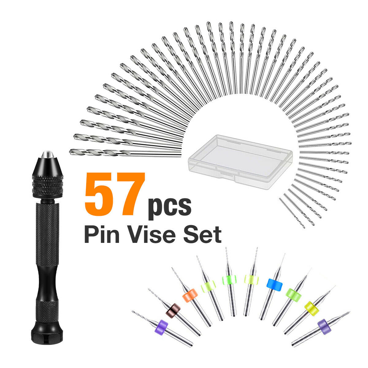Pin Vice Micro - 57ชิ้นเหล็กอัลลอยด์เหล็กปลายสว่านปากกาบิตกับหมุดสว่านปากกา46ชิ้นบิตเจาะไมโครบิด10ชิ้นบิตเครื่องเจาะขนาดเล็ก PCB DIY